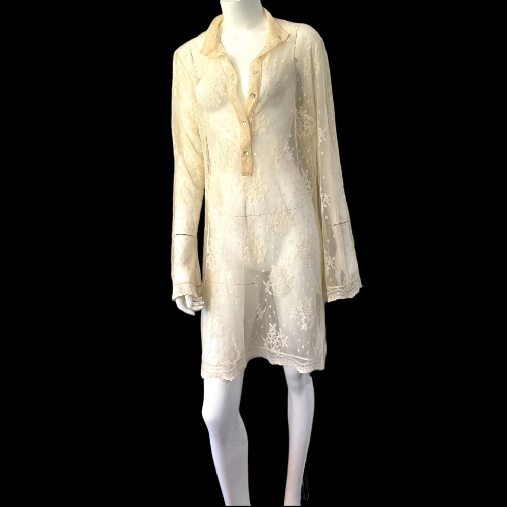 PETIT POIS Viviana G Lace Overlay Dress Lingerie Cover-up Ivory Size XL